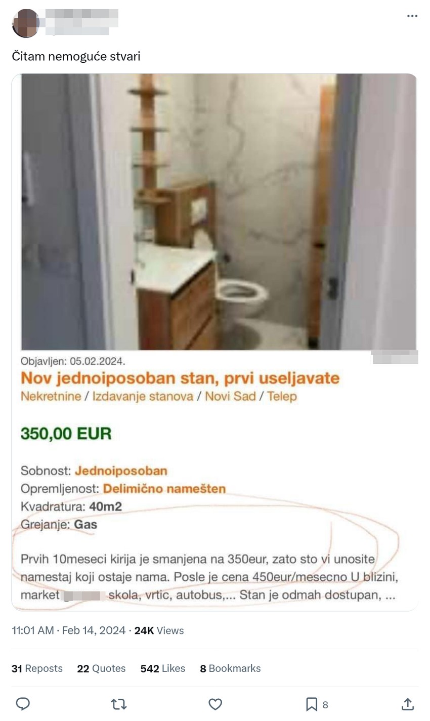 Oglas za izdavanje stana