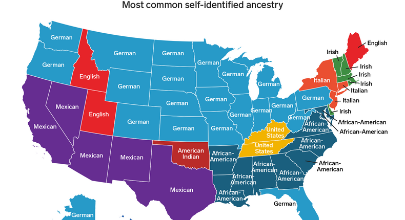 most common ancestry by state map