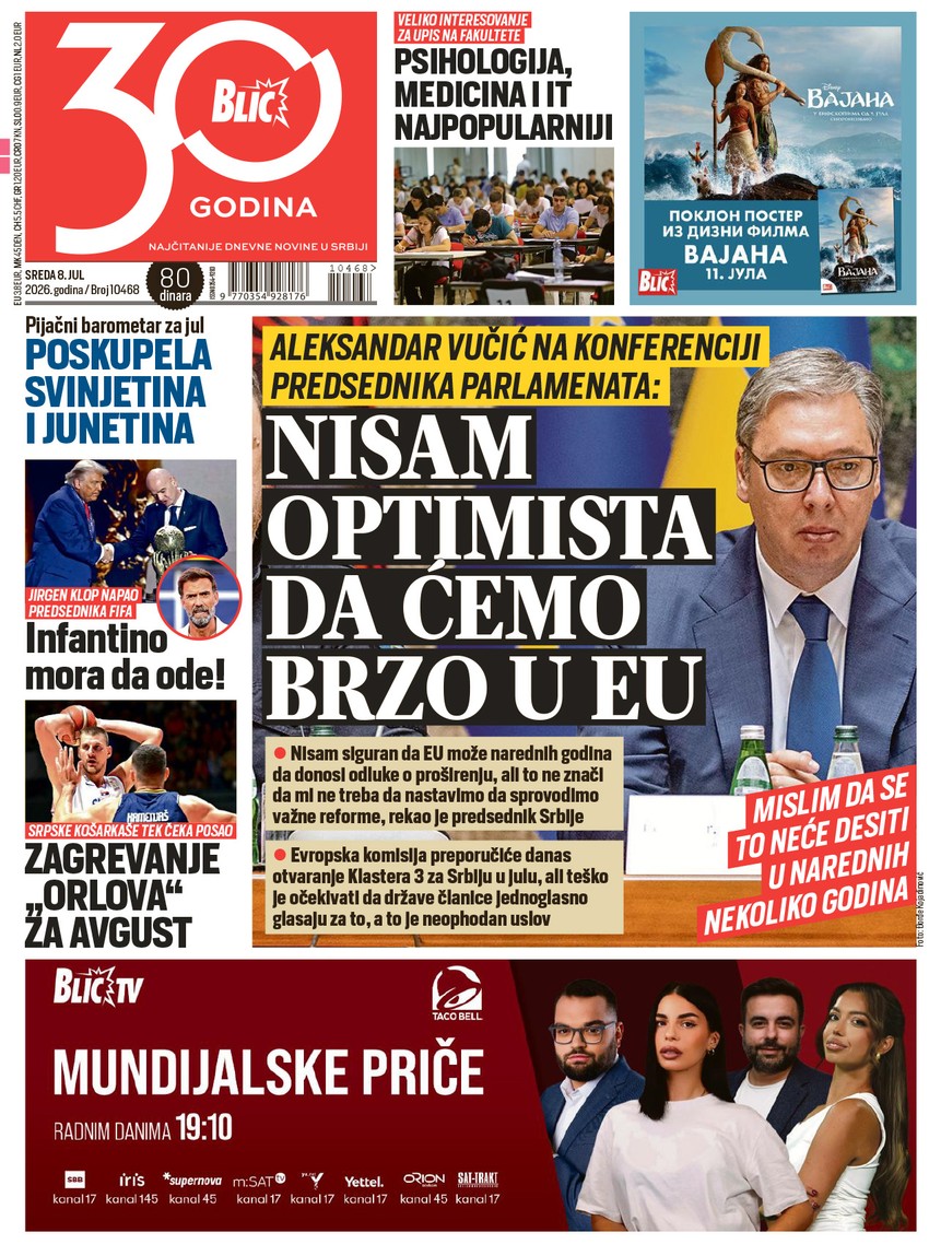 Blic naslovna strana za 8.7.