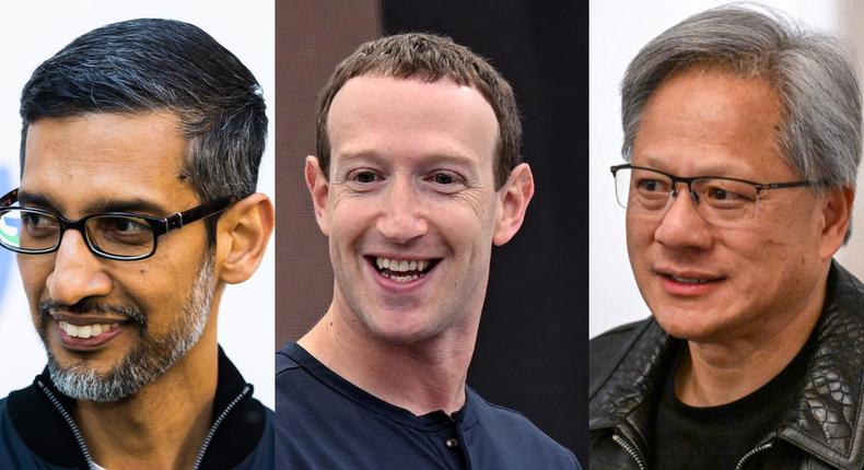 Here's how Google CEO Sundar Pichai (L), Meta CEO Mark Zuckerberg, Nvidia CEO Jensen Huang, and six other business leaders use AI.Christoph Soeder/Getty Images; Josh Edelson/Getty; Mohd Rasfan/Getty