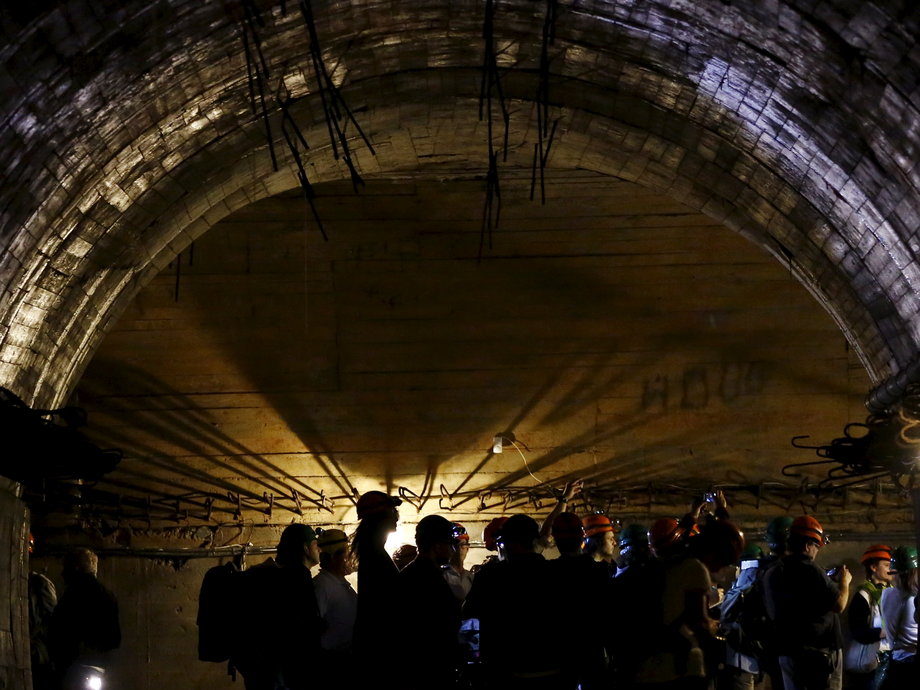 Journalists visit the underground tunnels.