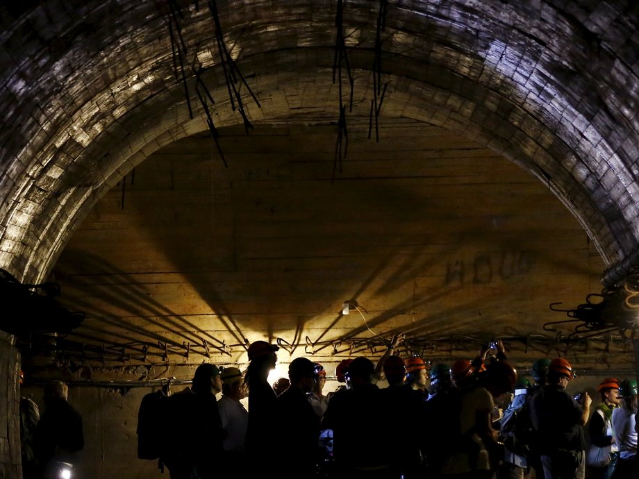 Journalists visit the underground tunnels.