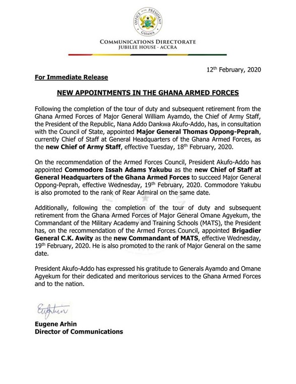 Chief of Army Staff appointment