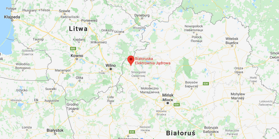 Elektrownia atomowa na Białorusi - mapa. 