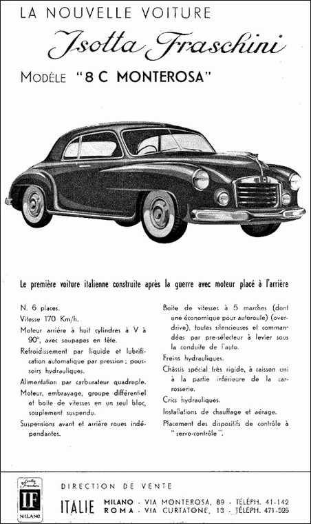 Reklama prasowa modelu Isotta Fraschini 8C Monterosa z 1948 r.