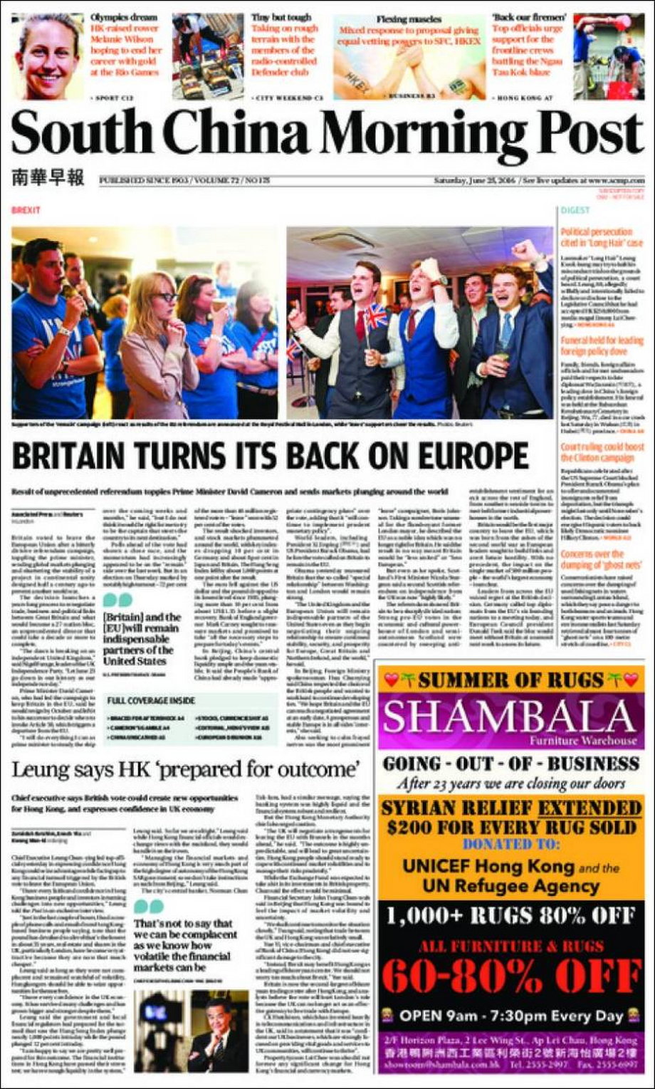 South China Morning Post: "Brytania odwraca się od Europy"
