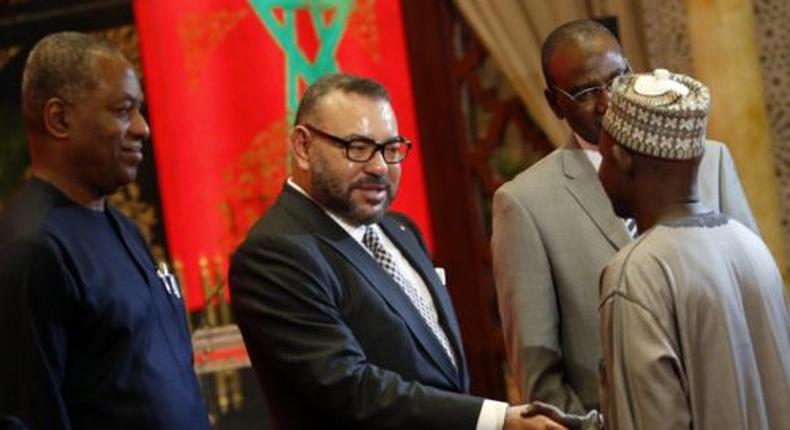 King Mohammed VI of Morocco, Minister of Foreign Affairs, Godfrey Onyeama and other team during the signing ceremony in Rabat.