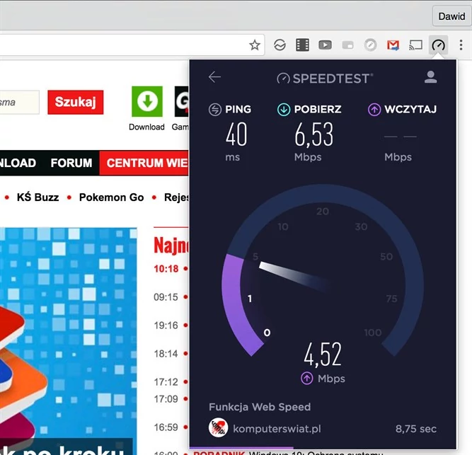 Speedtest jako rozszerzenie dla Chrome