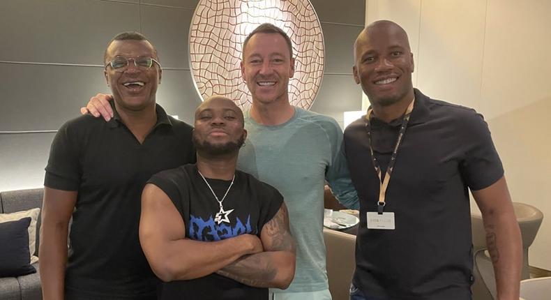 King Promise with football legends, John Terry, Didier Drogba and Marcel Desailly