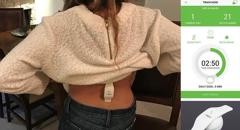 Lady tries waist trainer to ease spine pain.
