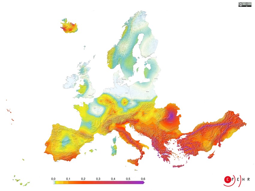 Mapa opasnosti od zemljotresa u Evropi