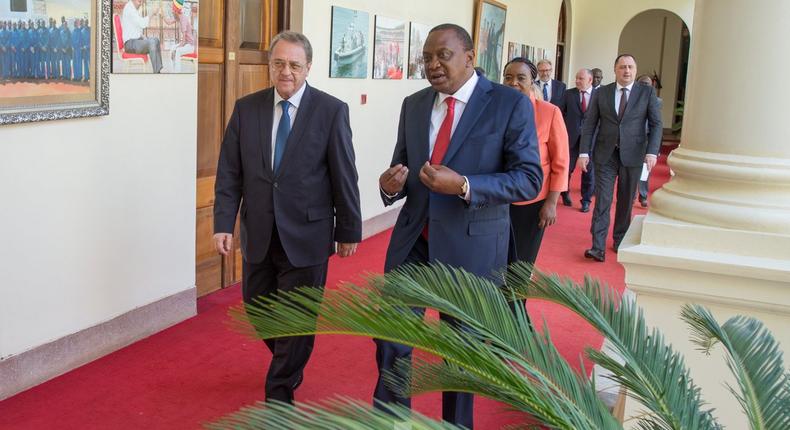President Uhuru Kenyatta with Russian President's Special Envoy for the Middle East and Africa, Mr Mikhail Bogdanov
