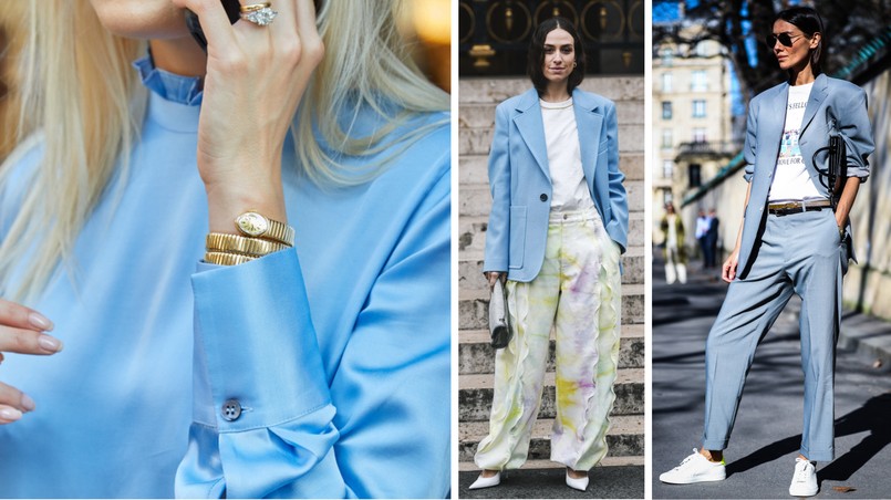 kobieta, błękit, niebieski, koszula, garnitur, moda