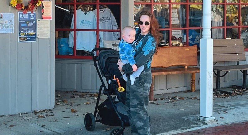 Mary Cannon and her son in front of a general store in North Carolina.Courtesy of Mary Cannon.