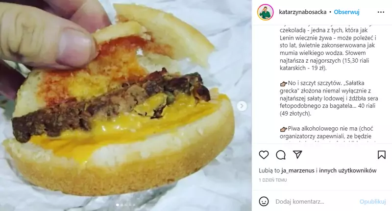 Hamburger dostępny na mundialu w Katarze / Instagram @katarzynabosacka