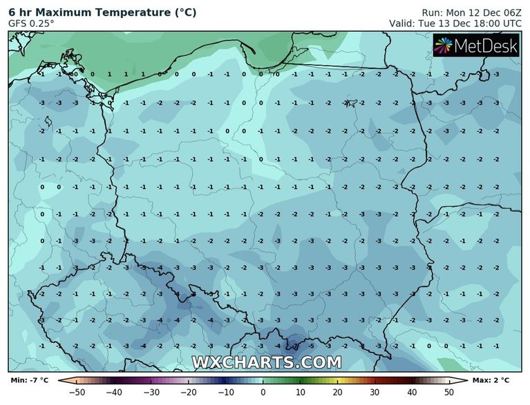 Poza Wybrzeżem, temperatura wszędzie będzie ujemna