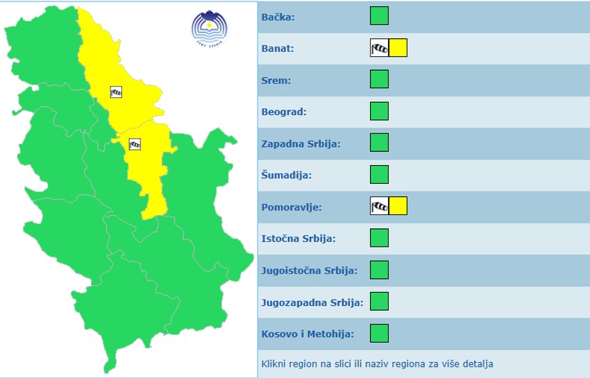 Popaljen žuti meteoalarm za danas, sutra i prekosutra