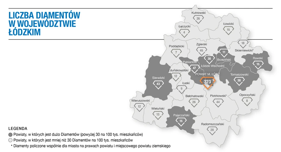 Liczba Diamentów w województwie łódzkim