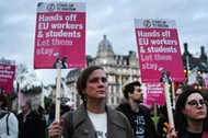 EU citizens protest outside parliament as parliament votes on final Brexit Bill