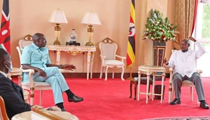 Museveni and Ruto during their meeting on Sunday