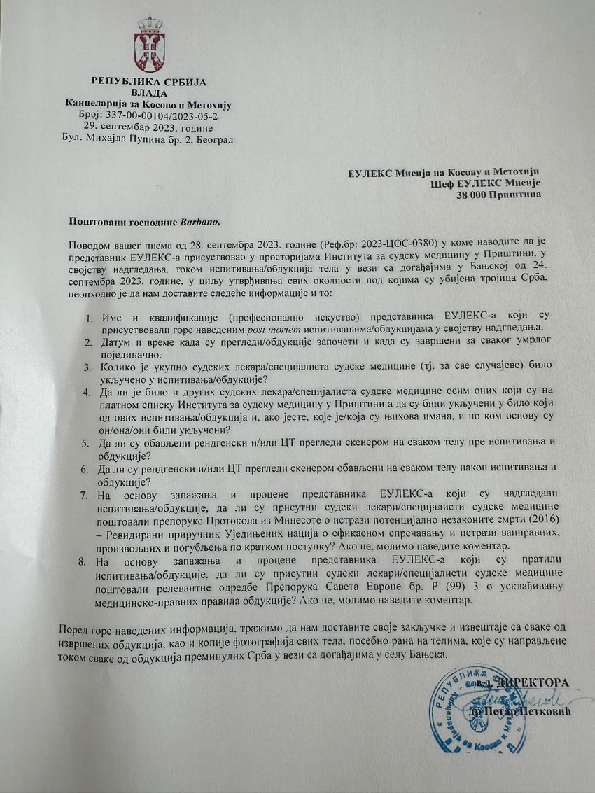 Drugo pismo koje je Petar Petković uputio EULEKS-u