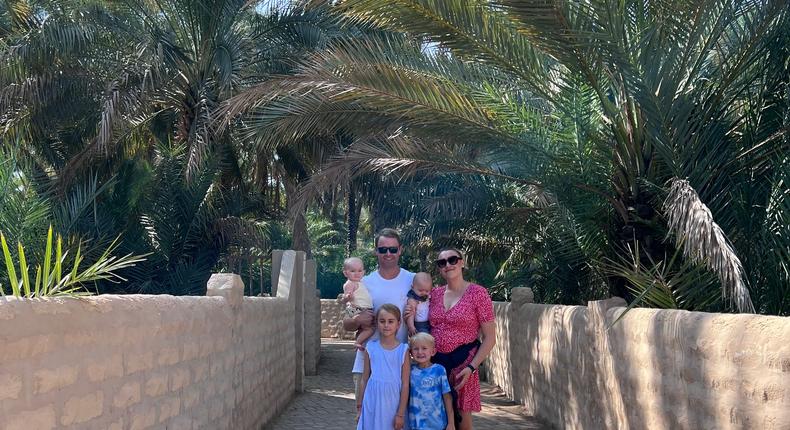 Karen Edwards, her husband and children at the Al Ain Oasis.Courtesy of Karen Edwards