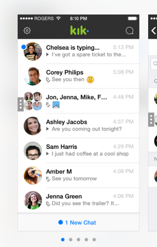 <strong>KiK Messenger</strong><br /><br />

Aplikacja dedykowana błyskawicznemu wysyłaniu wiadomości, stanowiąca alternatywę do smsowania. Mimo, że jest sugerowana użytkownikom, którzy ukończyli 18 rok życia jest bardzo często pobierana przez niepełnoletnich nastolatków.<br /><br /> 

KiK pozwala na grupowe wysyłanie wiadomości oraz otrzymywanie postów od osób nieznajomych – co stanowi jego największe zagrożenie.<br /><br />