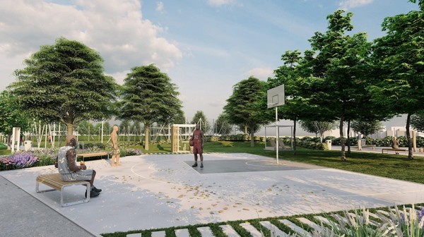 Na Skwerze Hansa Scharouna nie zabraknie m.in. boiska do koszykówki. 