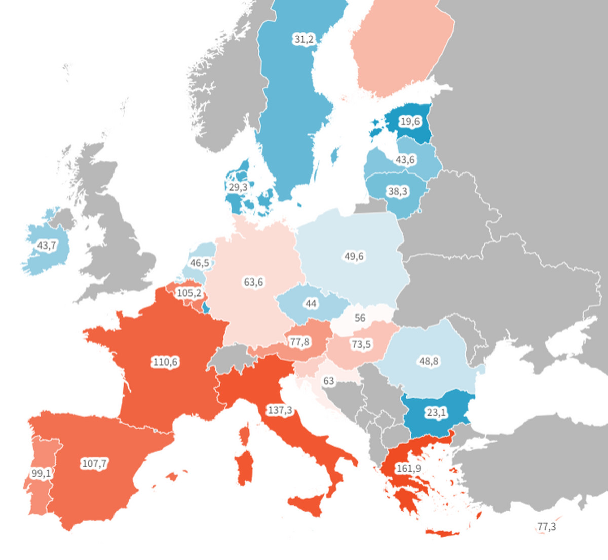 Mapa zadłużenia Europy. Polska wchodzi na złą drogę
