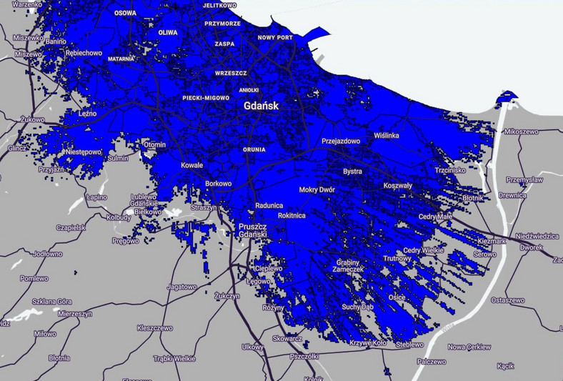 Mapa zasięgu 5G w Play - Gdańsk