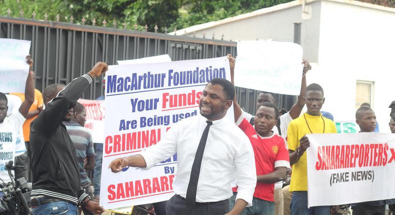 Protesters against Sahara Reporters in Lagos on Friday, June 15, 2017