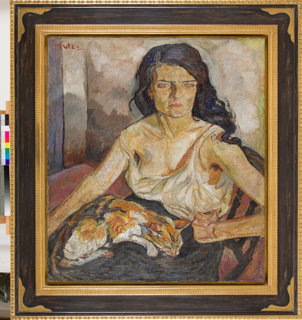 Mela Muter, Kobieta z kotem, obraz z ok. 1918–1921 r., kolekcja Marka Roeflera, Villa La Fleur