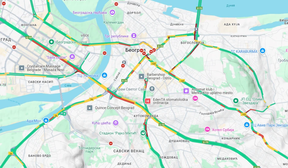 Mapa gužvi u Beogradi