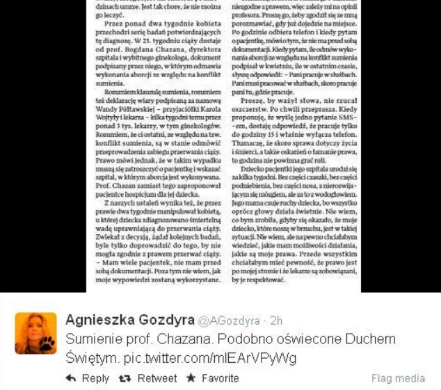 Tweet Agnieszki Gozdyry