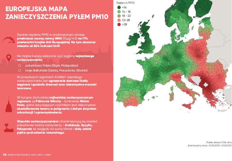 Mapa zanieczyszczenia powietrza w Europie