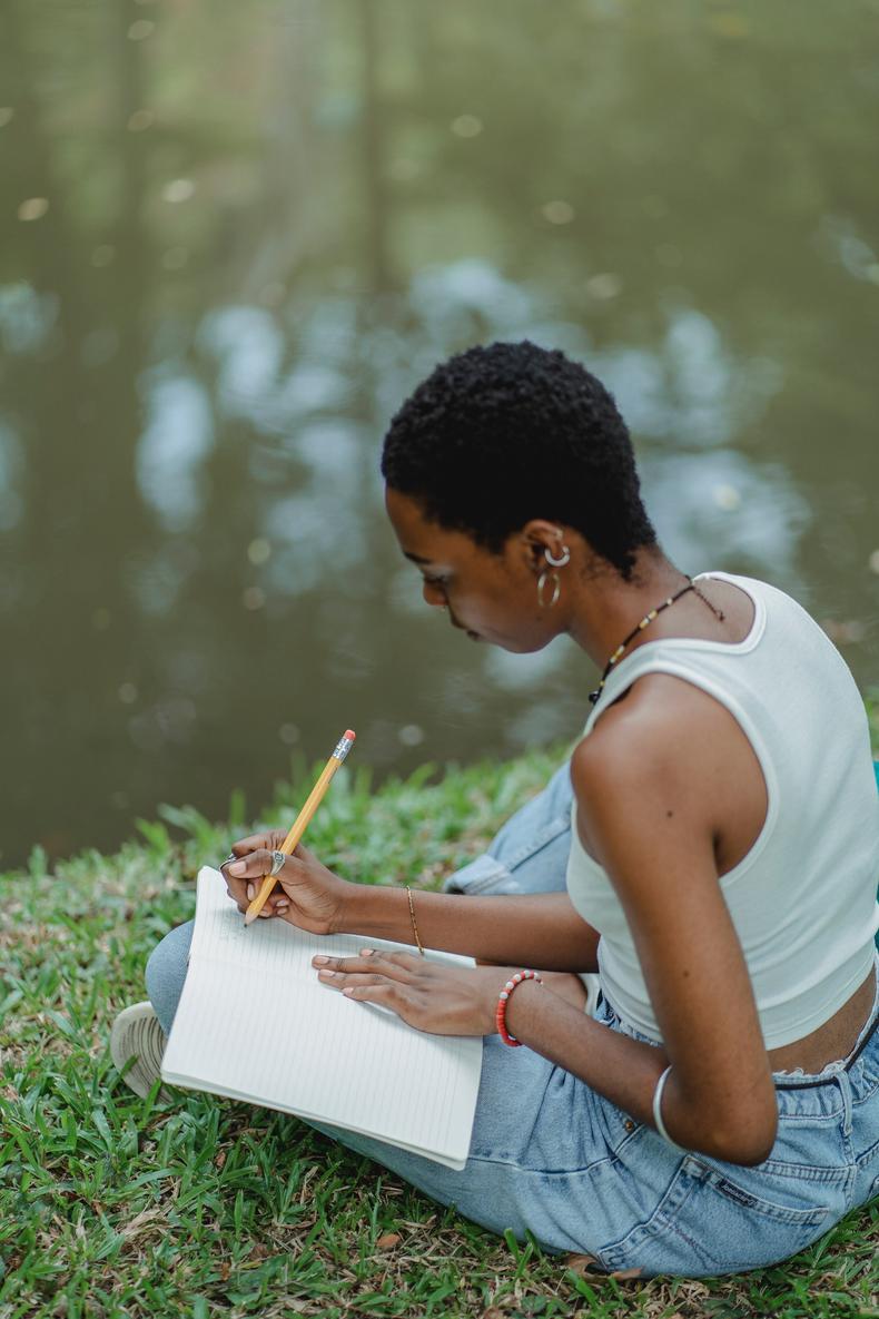 A lady writing