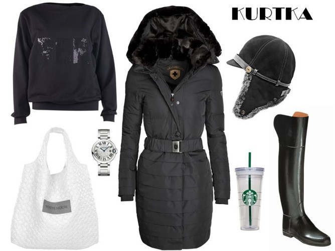Kurtka – Wellensteyn/Kopernika 6/wellensteyn.com, torebka - White House/whitehouse.sklep.pl, bluza - Rabarbar/rabarbar.co, kalosze – Le Chameau/magum.pl, czapka – Gena/ gena.pl, zegarek –Cartier/cartier.com