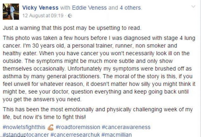 Post, w którym Vicky opowiedziała o swojej chorobie