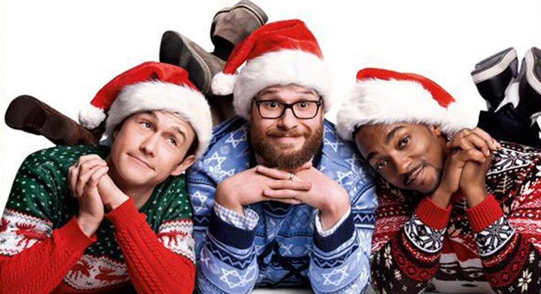 L-R Joseph Gordon-Levitt, Seth Rogen and Anthony Mackie in The Night Before