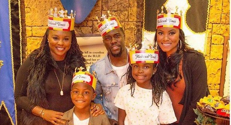 From right to left - Torrei Hart, Kevin Hart, Eniko Parrish with daughter and son, Hendrix Hart