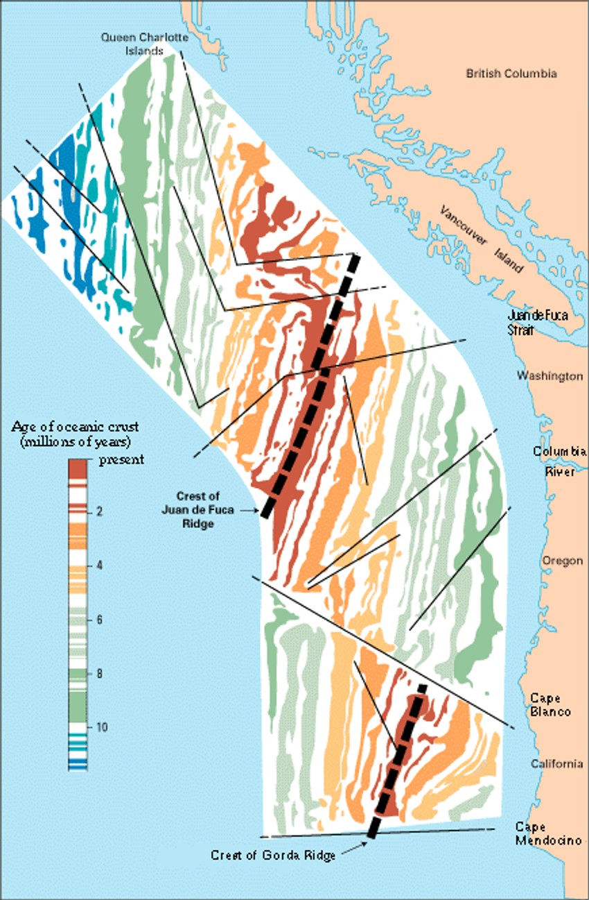 Lokacija grebena Huan de Fuka kod obale Severne Amerike