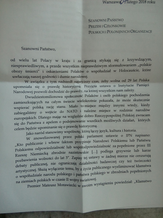 List Marszałka Senatu do Polonii