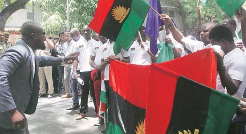 Biafran flag being waved at a protest