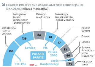 Frakcje polityczne w parlamencie europejskim (liczba mandatów)