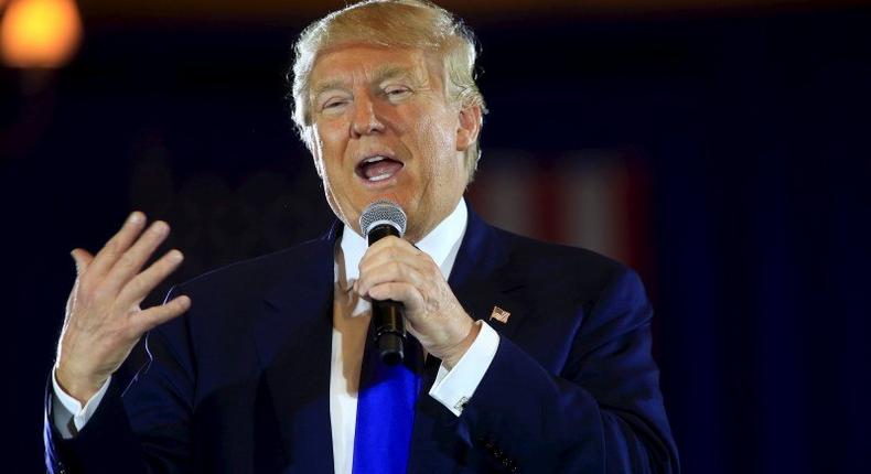 U.S. Republican presidential candidate Donald Trump addresses the audience at the Savannah Center in Cincinnati