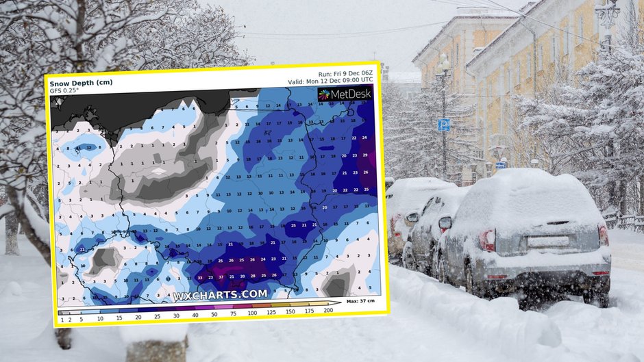 Śnieżyce nadciągają do Polski. Zobacz, gdzie będzie najgorzej (mapa: wxcharts.com)