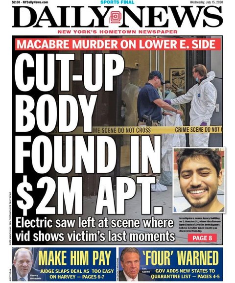 Fahim Saleh's murder is on the front cover of New York Daily News (Daily News)