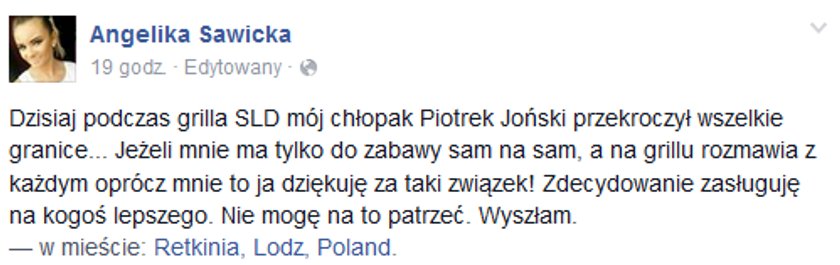 Gwiazda SLD zerwała z partnerem na Facebooku