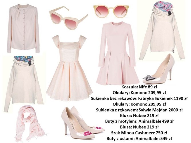 Ubrania i dodatki w różnych odcieniach koloru nude