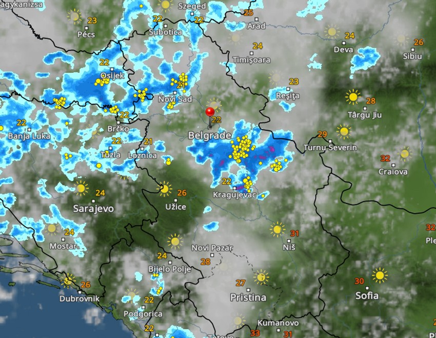 Kretanje nevremena u 12 sati